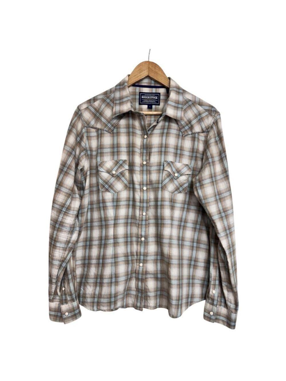 Western Pearl Snap Plaid Ranchwear Cowgirl Shirt Panhandle Slim L
